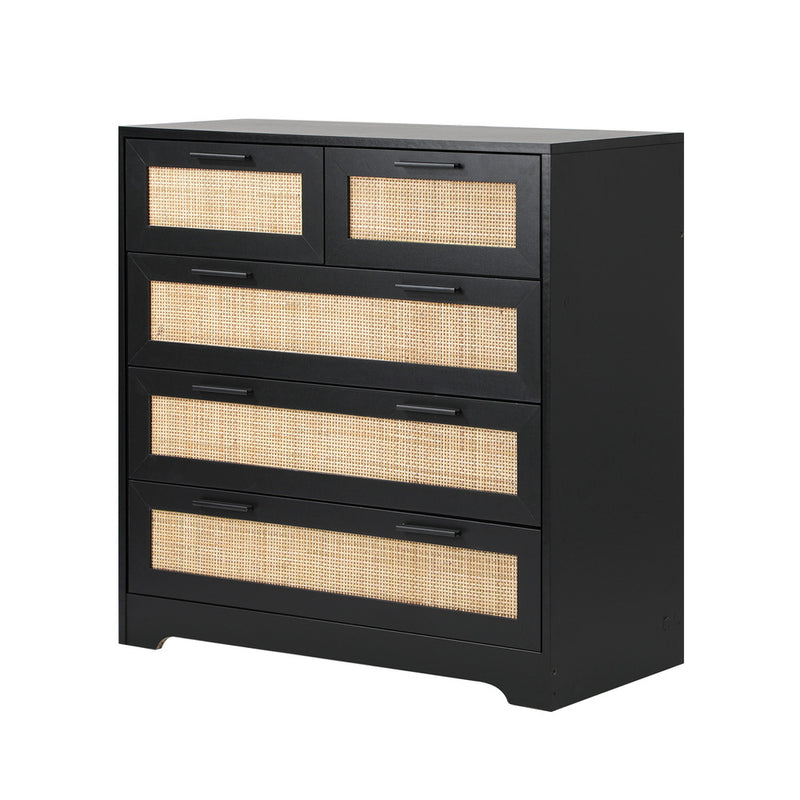 Oikiture 5 Chest of Drawers Dresser Rattan Black