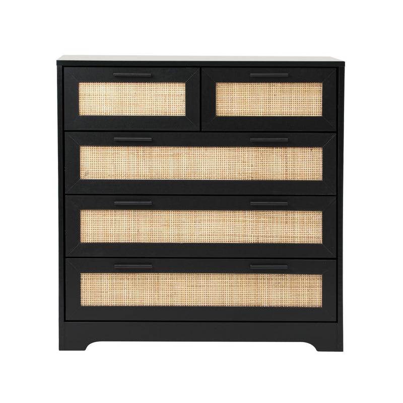 Oikiture 5 Chest of Drawers Dresser Rattan Black