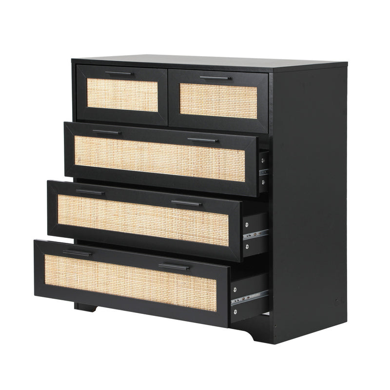 Oikiture 5 Chest of Drawers Dresser Rattan Black
