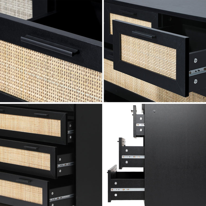 Oikiture 5 Chest of Drawers Dresser Rattan Black