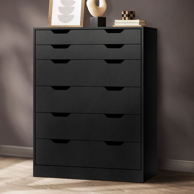 Oikiture 6 Chest of Drawers Air Gap Handles Black