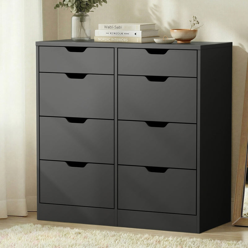 Oikiture 8 Chest of Drawers Tallboy Cabinet Bedroom Storage Black