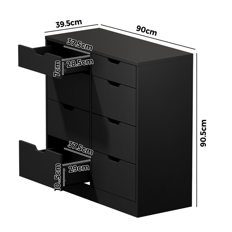 Oikiture 8 Chest of Drawers Tallboy Cabinet Bedroom Storage Black