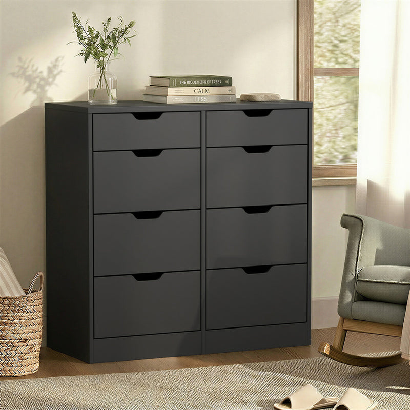 Oikiture 8 Chest of Drawers Tallboy Cabinet Bedroom Storage Black