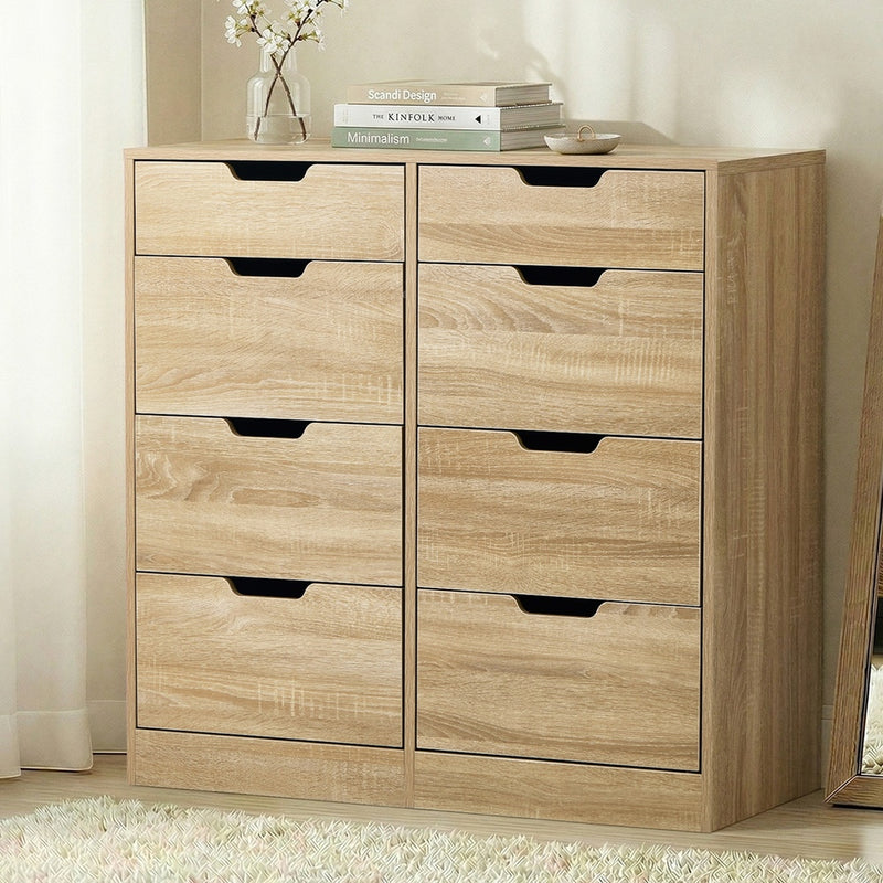 Oikiture 8 Chest of Drawers Tallboy Cabinet Bedroom Storage Natural
