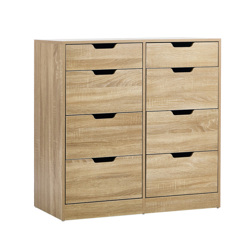 Oikiture 8 Chest of Drawers Tallboy Cabinet Bedroom Storage Natural