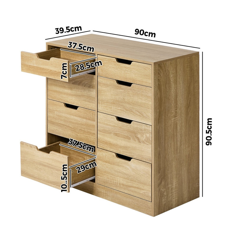 Oikiture 8 Chest of Drawers Tallboy Cabinet Bedroom Storage Natural