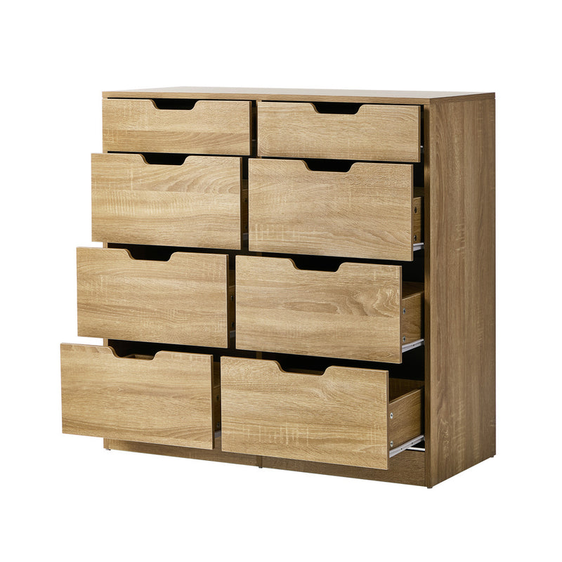 Oikiture 8 Chest of Drawers Tallboy Cabinet Bedroom Storage Natural