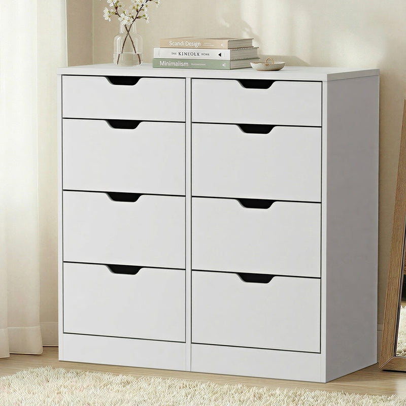 Oikiture 8 Chest of Drawers Tallboy Cabinet Bedroom Storage White
