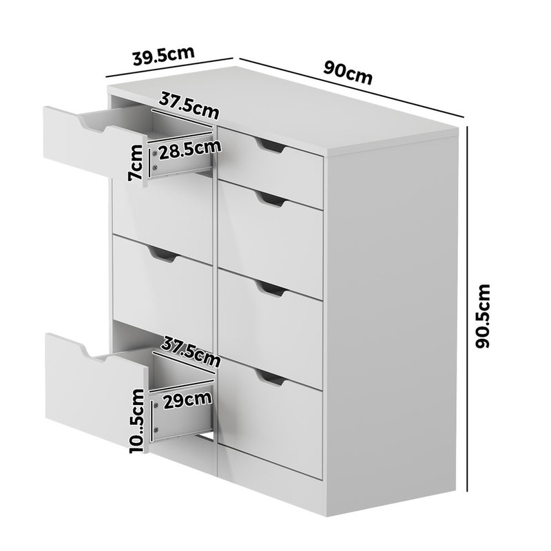 Oikiture 8 Chest of Drawers Tallboy Cabinet Bedroom Storage White