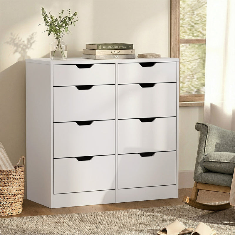 Oikiture 8 Chest of Drawers Tallboy Cabinet Bedroom Storage White