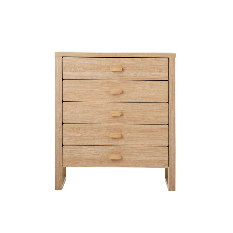 Oikiture 5 Chest of Drawers Dresser Tallboy Storage Bedroom Natural