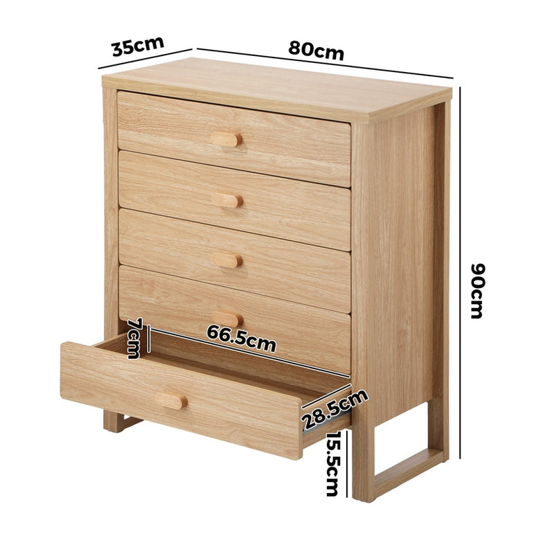 Oikiture 5 Chest of Drawers Dresser Tallboy Storage Bedroom Natural