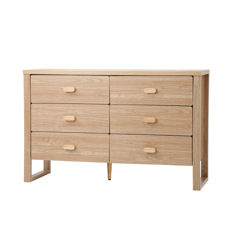 Oikiture 6 Chest of Drawers Dresser Lowboy Storage Bedroom Natural