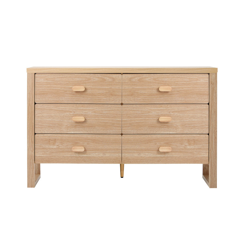 Oikiture 6 Chest of Drawers Dresser Lowboy Storage Bedroom Natural