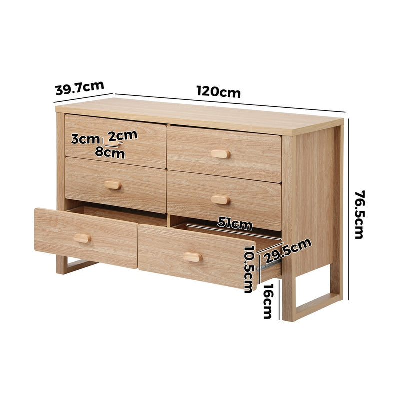 Oikiture 6 Chest of Drawers Dresser Lowboy Storage Bedroom Natural