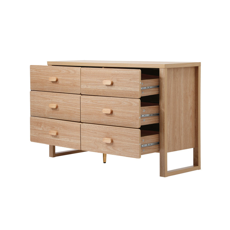 Oikiture 6 Chest of Drawers Dresser Lowboy Storage Bedroom Natural