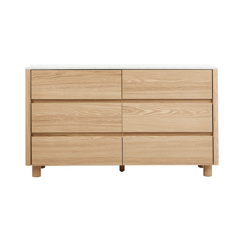 Oikiture 6 Chest of Drawers Dresser Faux Marble Top Natural