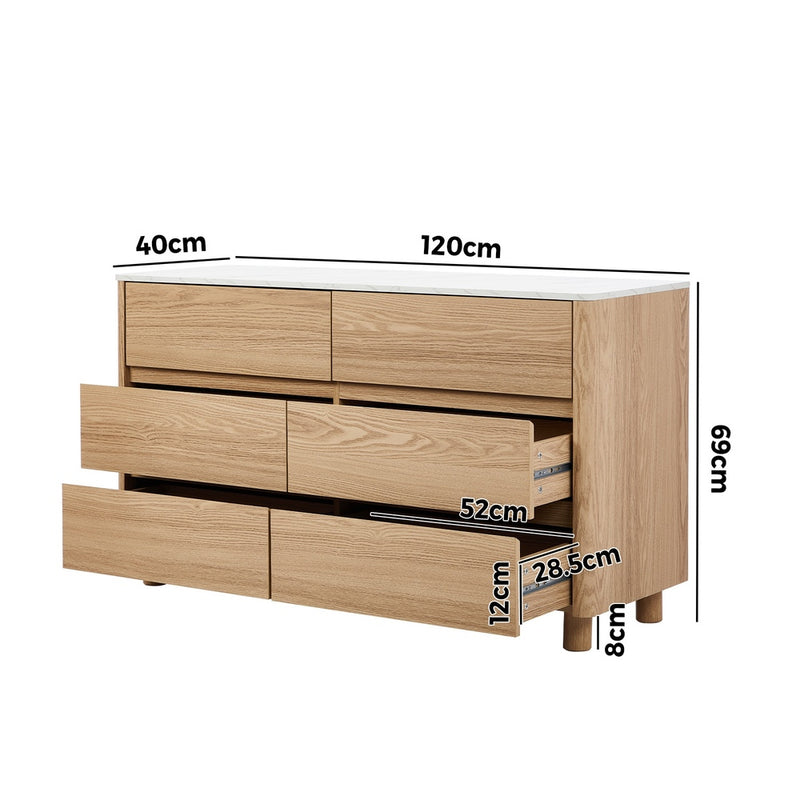 Oikiture 6 Chest of Drawers Dresser Faux Marble Top Natural