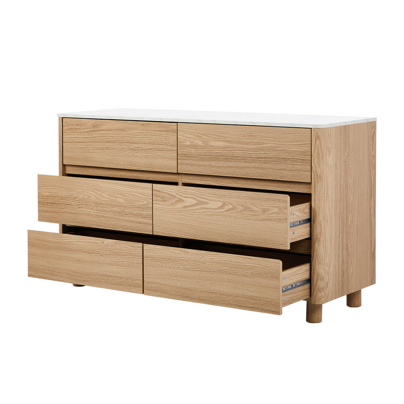 Oikiture 6 Chest of Drawers Dresser Faux Marble Top Natural