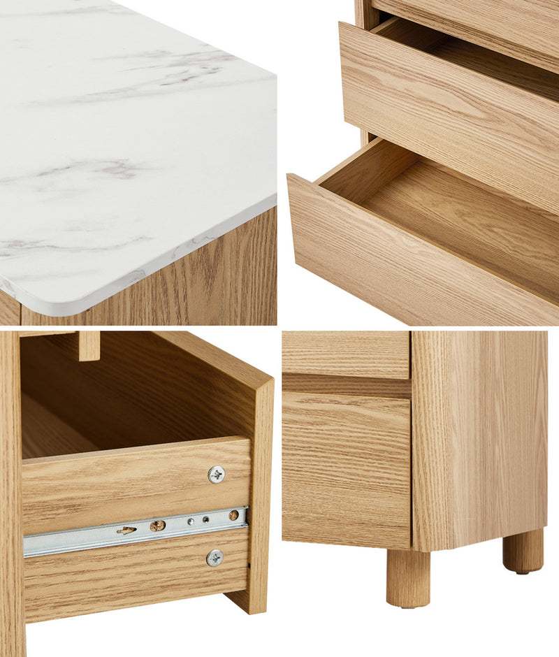 Oikiture 6 Chest of Drawers Dresser Faux Marble Top Natural