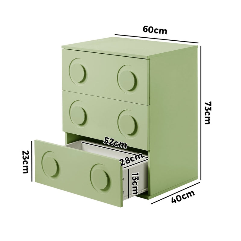 Oikiture 3 Chest of Drawers Cabinet Bedroom Dresser Night Stand Green