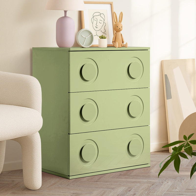 Oikiture 3 Chest of Drawers Cabinet Bedroom Dresser Night Stand Green