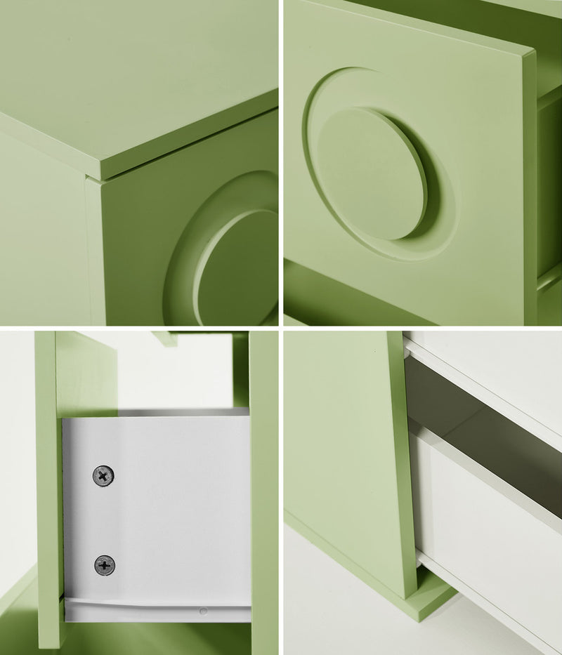 Oikiture 3 Chest of Drawers Cabinet Bedroom Dresser Night Stand Green
