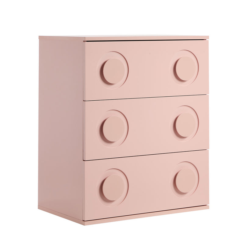 Oikiture 3 Chest of Drawers Cabinet Bedroom Dresser Night Stand Pink