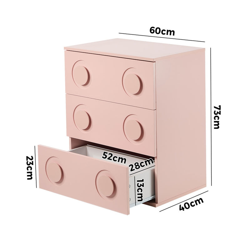 Oikiture 3 Chest of Drawers Cabinet Bedroom Dresser Night Stand Pink