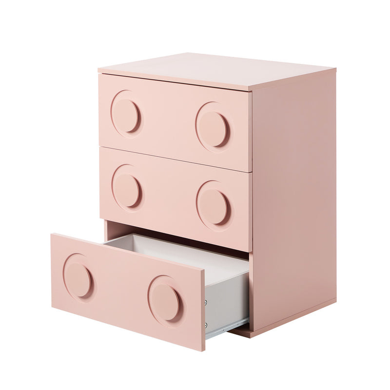 Oikiture 3 Chest of Drawers Cabinet Bedroom Dresser Night Stand Pink
