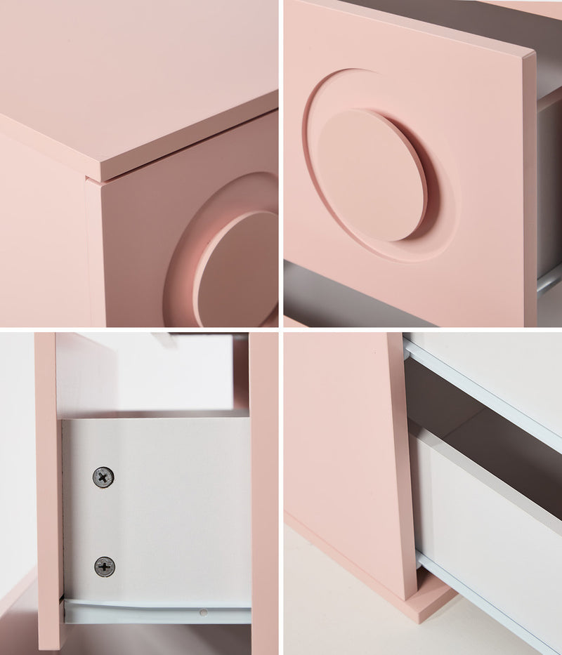 Oikiture 3 Chest of Drawers Cabinet Bedroom Dresser Night Stand Pink
