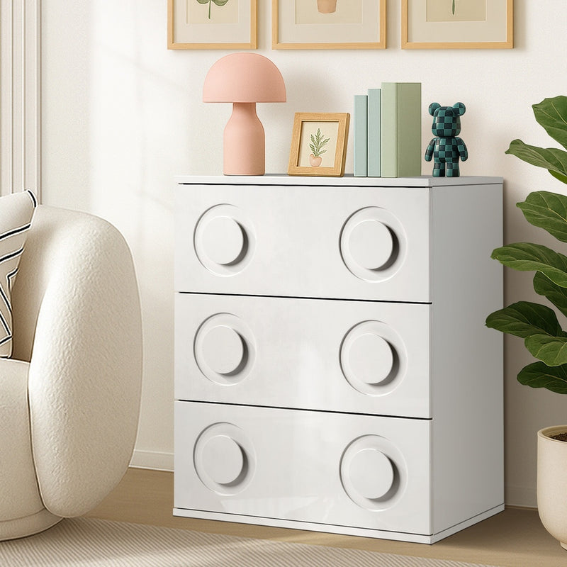 Oikiture 3 Chest of Drawers Cabinet Bedroom Dresser Night Stand White