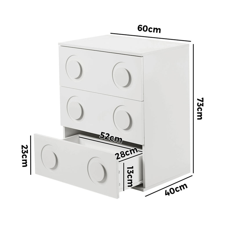 Oikiture 3 Chest of Drawers Cabinet Bedroom Dresser Night Stand White