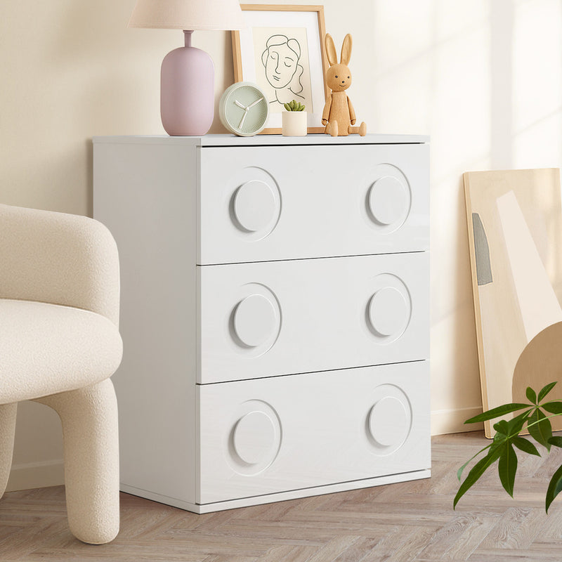 Oikiture 3 Chest of Drawers Cabinet Bedroom Dresser Night Stand White