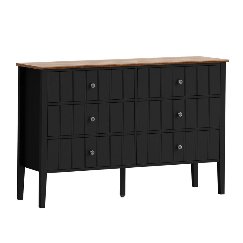 Oikiture 6 Drawer Chest of Drawers Storage Cabinet Farmhouse Black