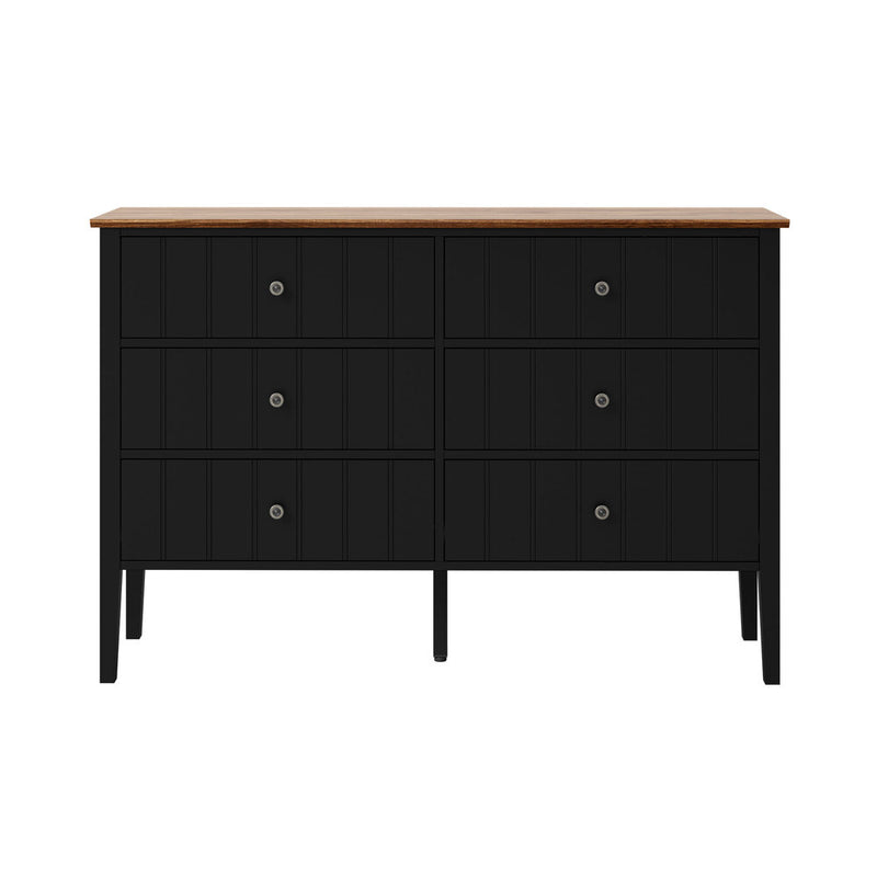 Oikiture 6 Drawer Chest of Drawers Storage Cabinet Farmhouse Black