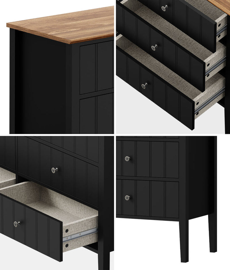 Oikiture 6 Drawer Chest of Drawers Storage Cabinet Farmhouse Black