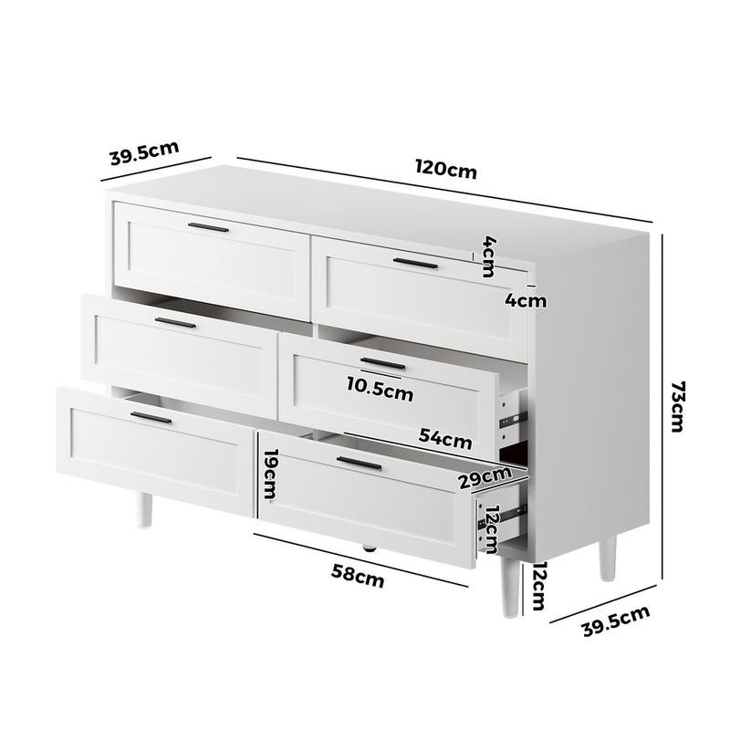 Oikiture 6 Chest of Drawers Dresser Tallboy White