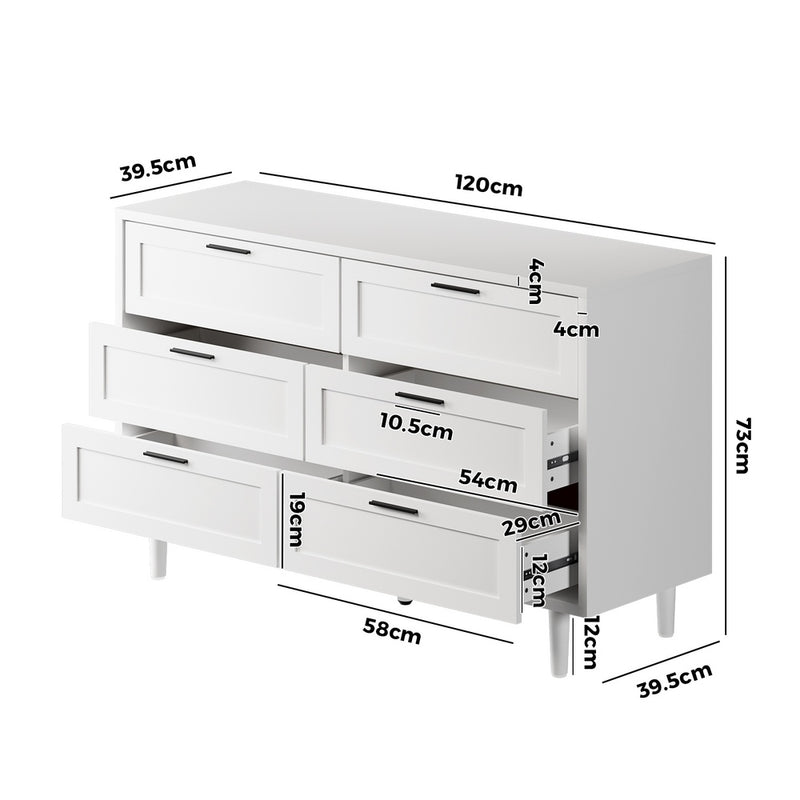 Oikiture 6 Chest of Drawers Dresser Tallboy White