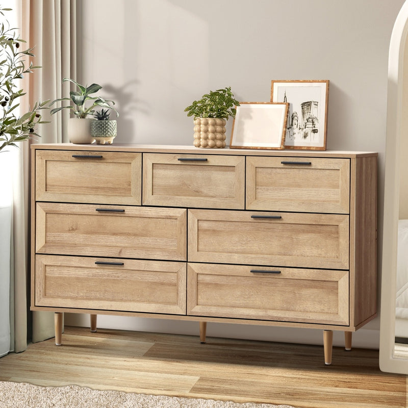 Oikiture 7 Chest of Drawers Dresser Tallboy Natural
