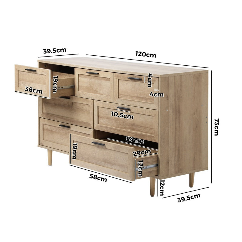 Oikiture 7 Chest of Drawers Dresser Tallboy Natural