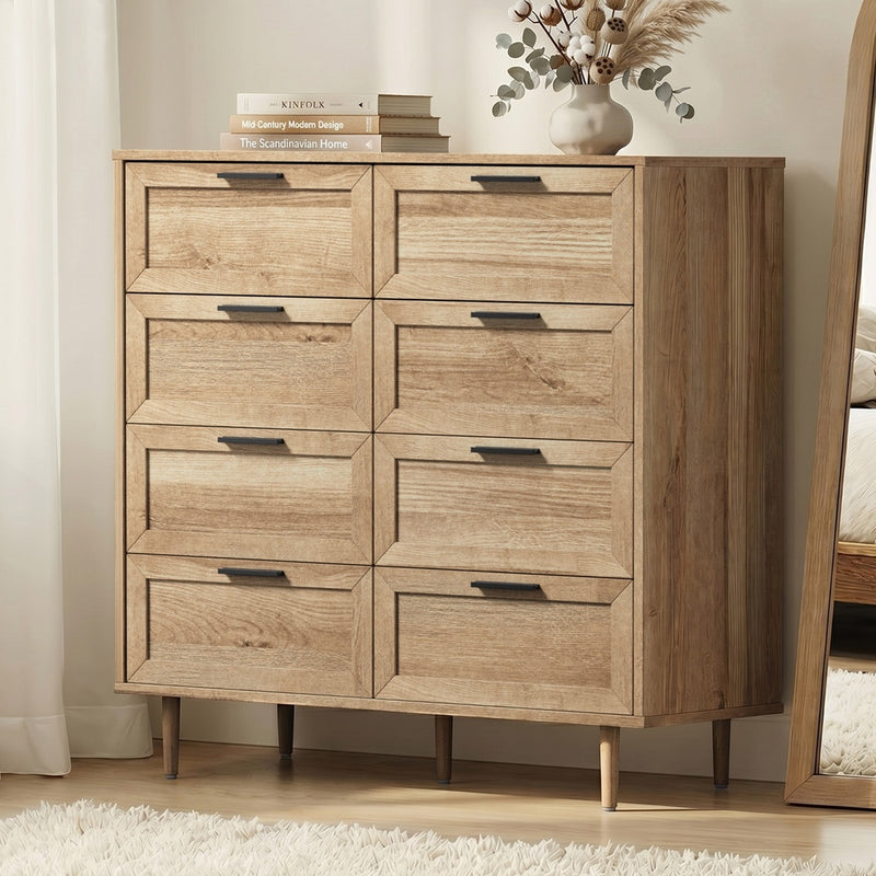 Oikiture 8 Chest of Drawers Dresser Chest Tallboy Natural