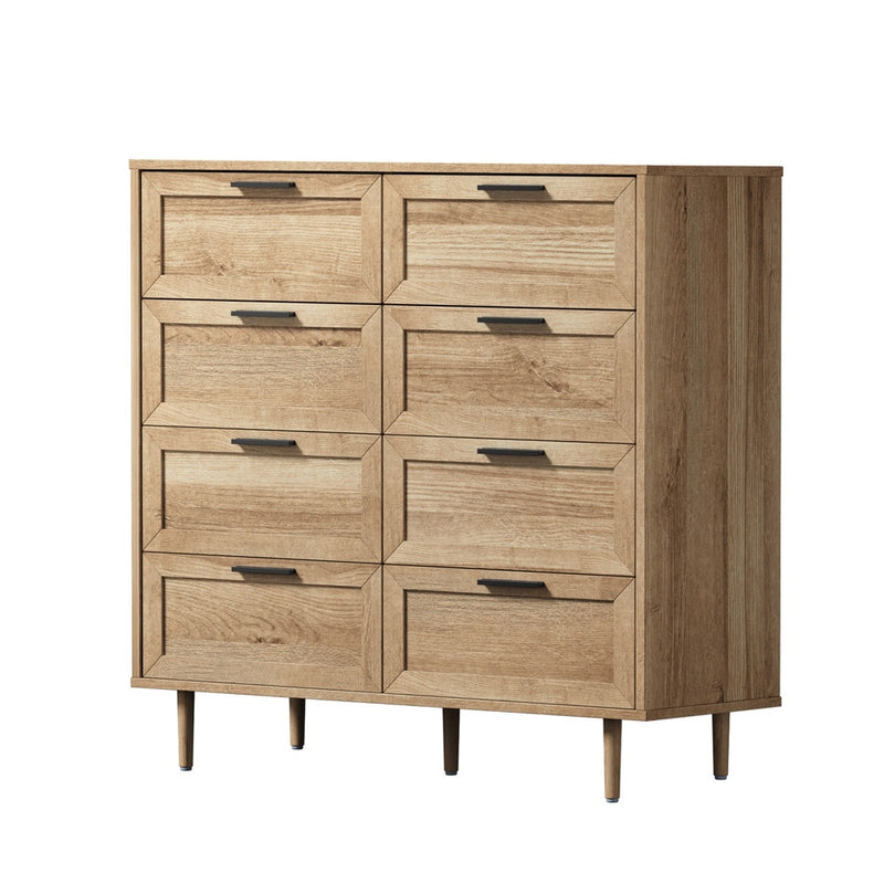 Oikiture 8 Chest of Drawers Dresser Chest Tallboy Natural
