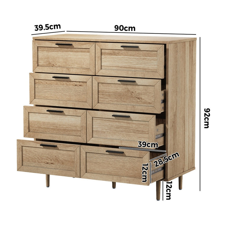 Oikiture 8 Chest of Drawers Dresser Chest Tallboy Natural