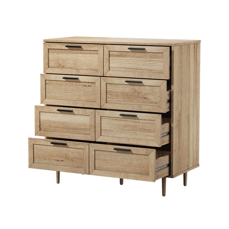 Oikiture 8 Chest of Drawers Dresser Chest Tallboy Natural