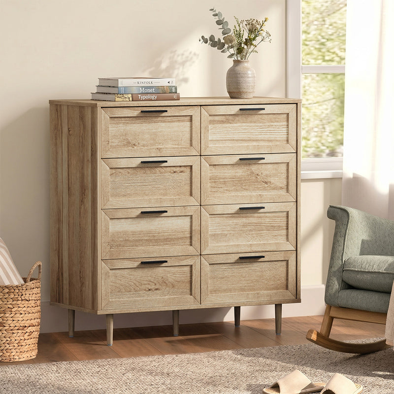 Oikiture 8 Chest of Drawers Dresser Chest Tallboy Natural