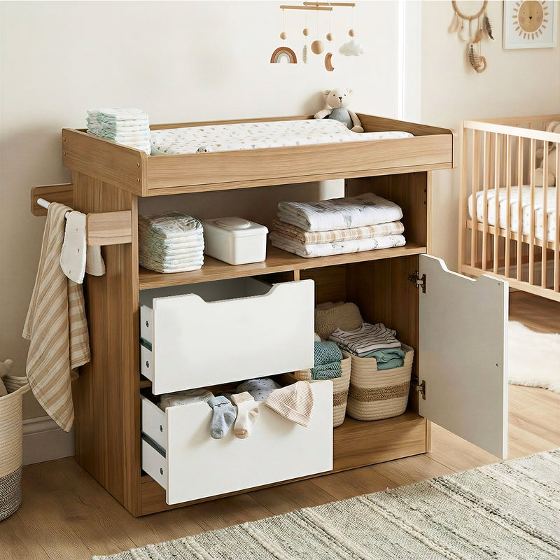 Oikiture Baby Changing Table Nursery Storage Drawers Shelves Cabinet