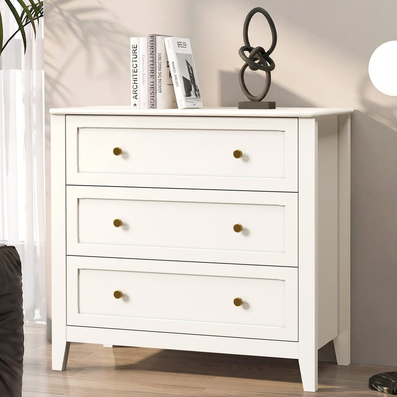 Oikiture 3 Chest Of Drawers Dresser Metal Handle White