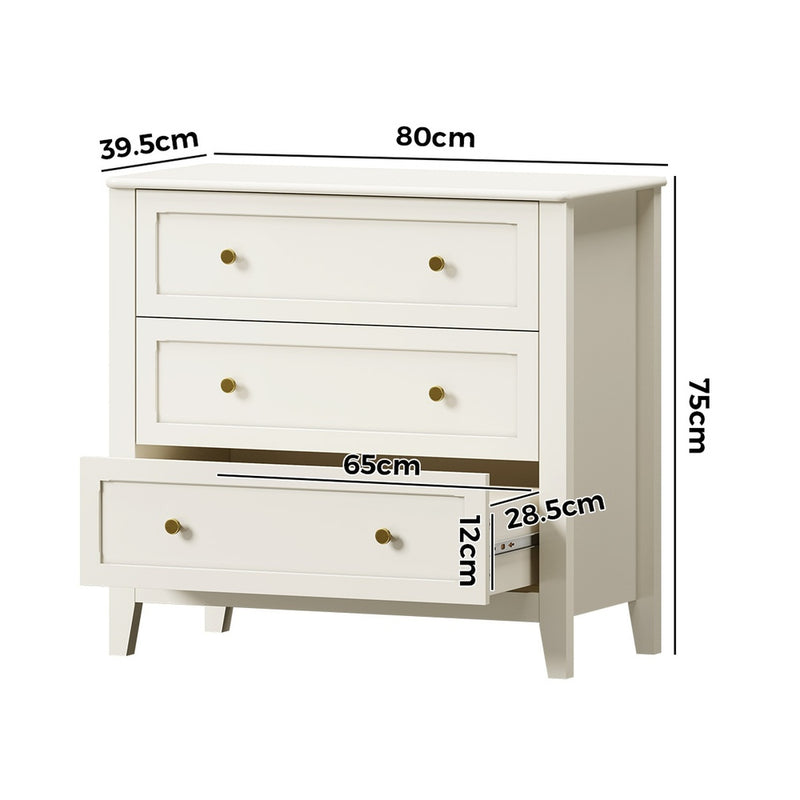Oikiture 3 Chest Of Drawers Dresser Metal Handle White